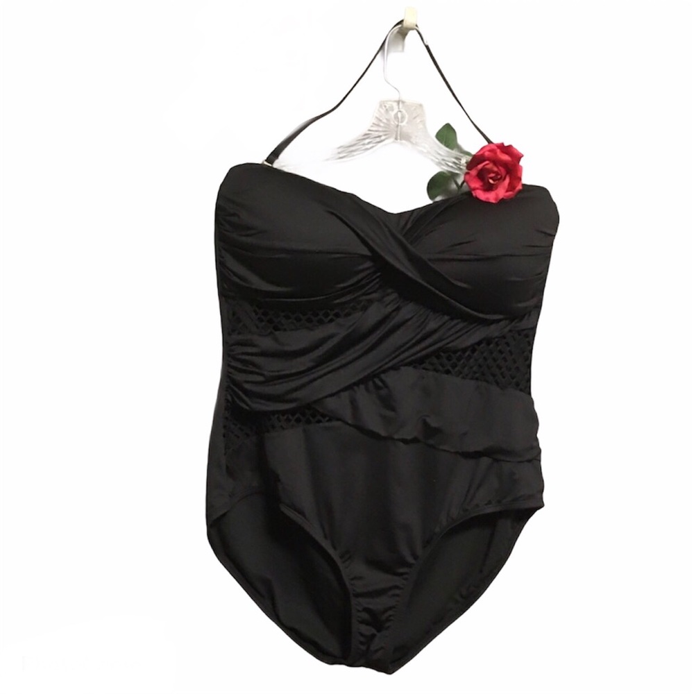 3X SEXY BLACK APT. 9 1 PIECE TWIST FRONT OPEN CUTWORK SWIMSUIT